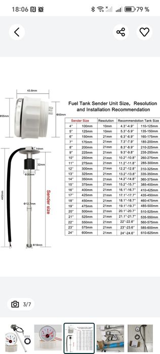 Indicatoare combustibil+senzor 50,40,35 cm 27,5 cm,150 mm,225 mm, 100m