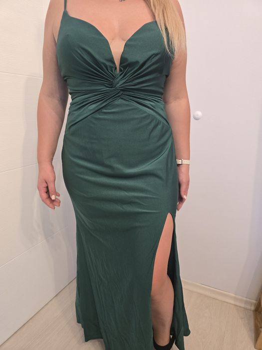 Тъмнозелена официална дълга рокля