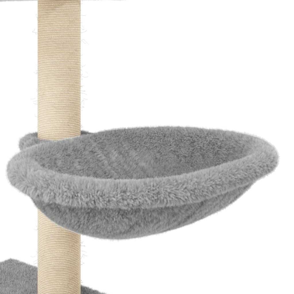Котешко дърво с къщичка, 2 коша и платформи – 117 см, светлосиво