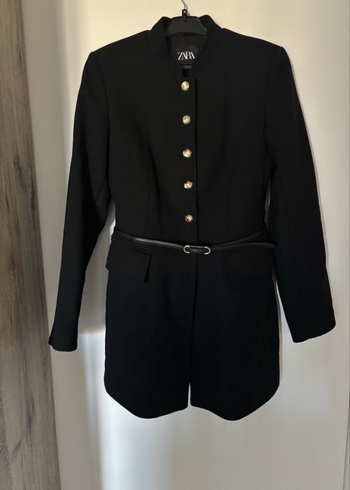 Palton Zara - cambrat - negru - 50% lana - marimea S - elegant