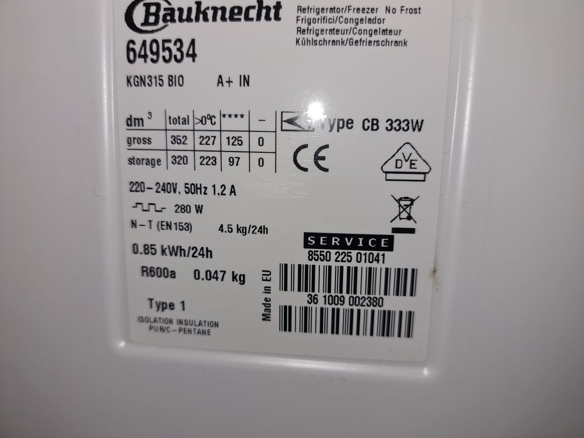 Хладилник с фризер Баукнехт/Bauknecht No Frost 352 литра