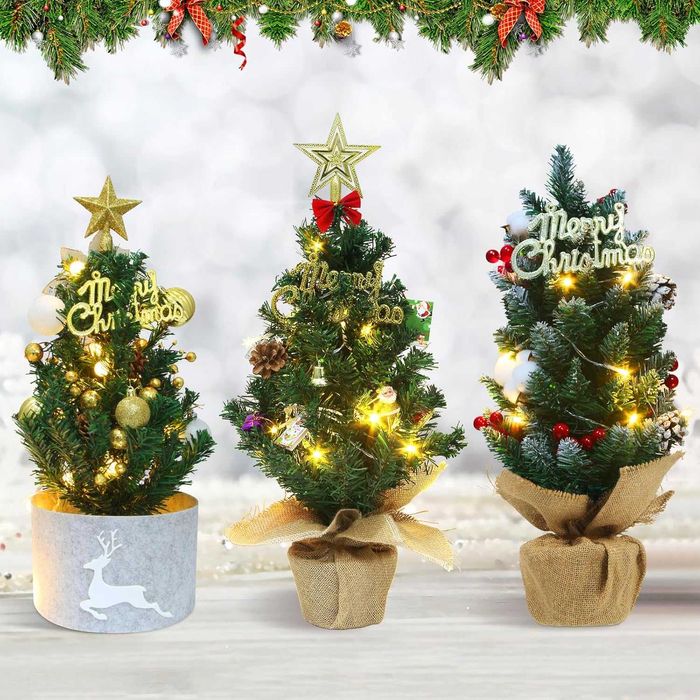 Коледна елха дръвче с украса и лампички 55см