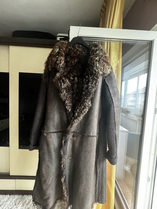 Haină bărbătească piele + blană naturală 1ª Classe, impecabilă