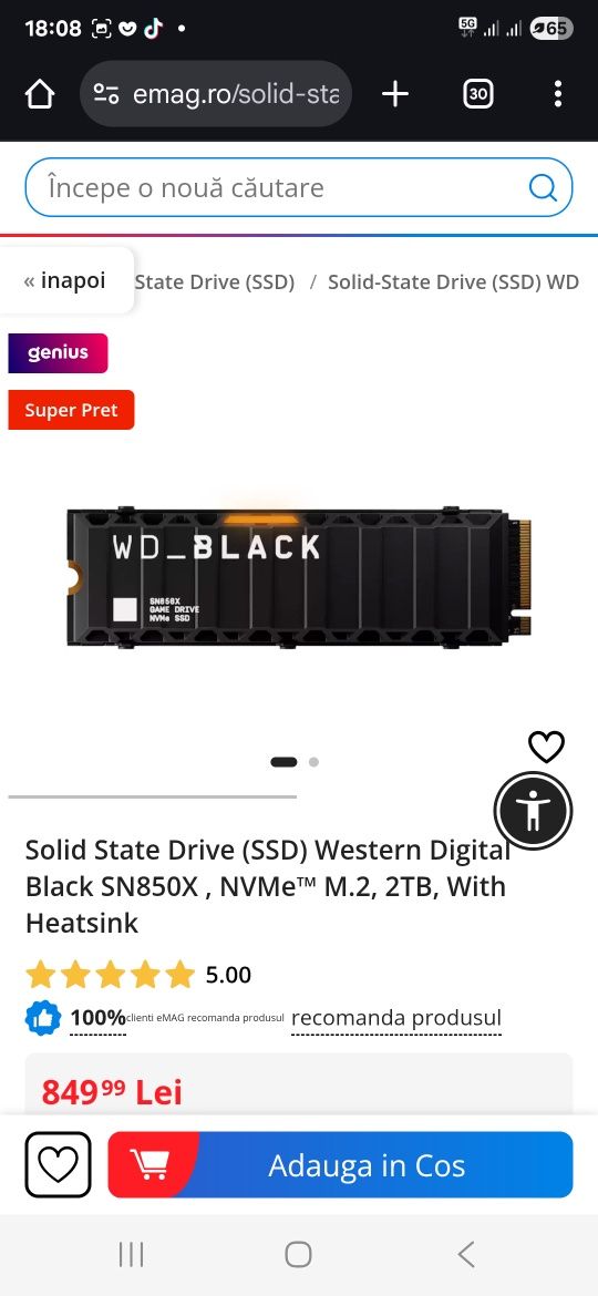 Solid State Drive (SSD) Western Digital Black SN850X , NVMe™ M.2, 2TB