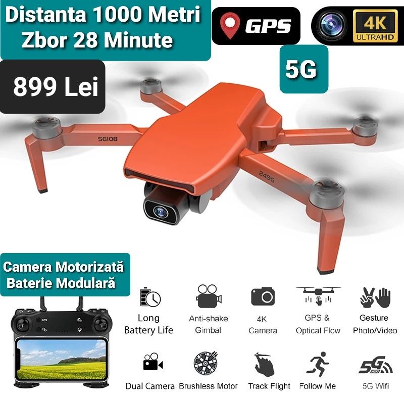 Drone pro 4k Camera Sony,ghimbal,14mpx,4000 metri,7 modele noi