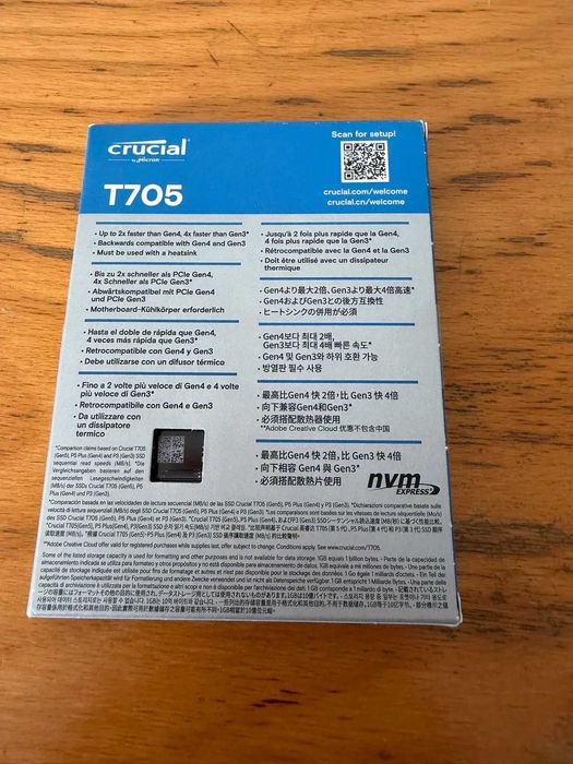 SSD Crucial T705, 4TB, PCIe, M.2 2280, PCIe Gen5