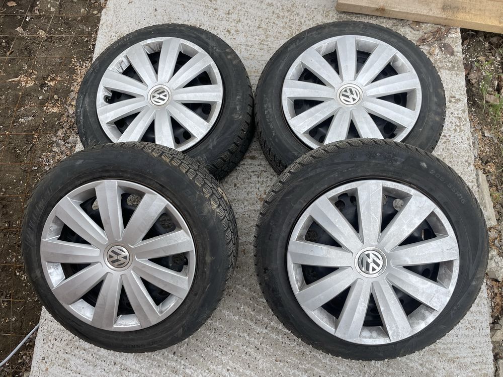 Set jante oțel originale VW + capace originale VW + anvelope iarnă