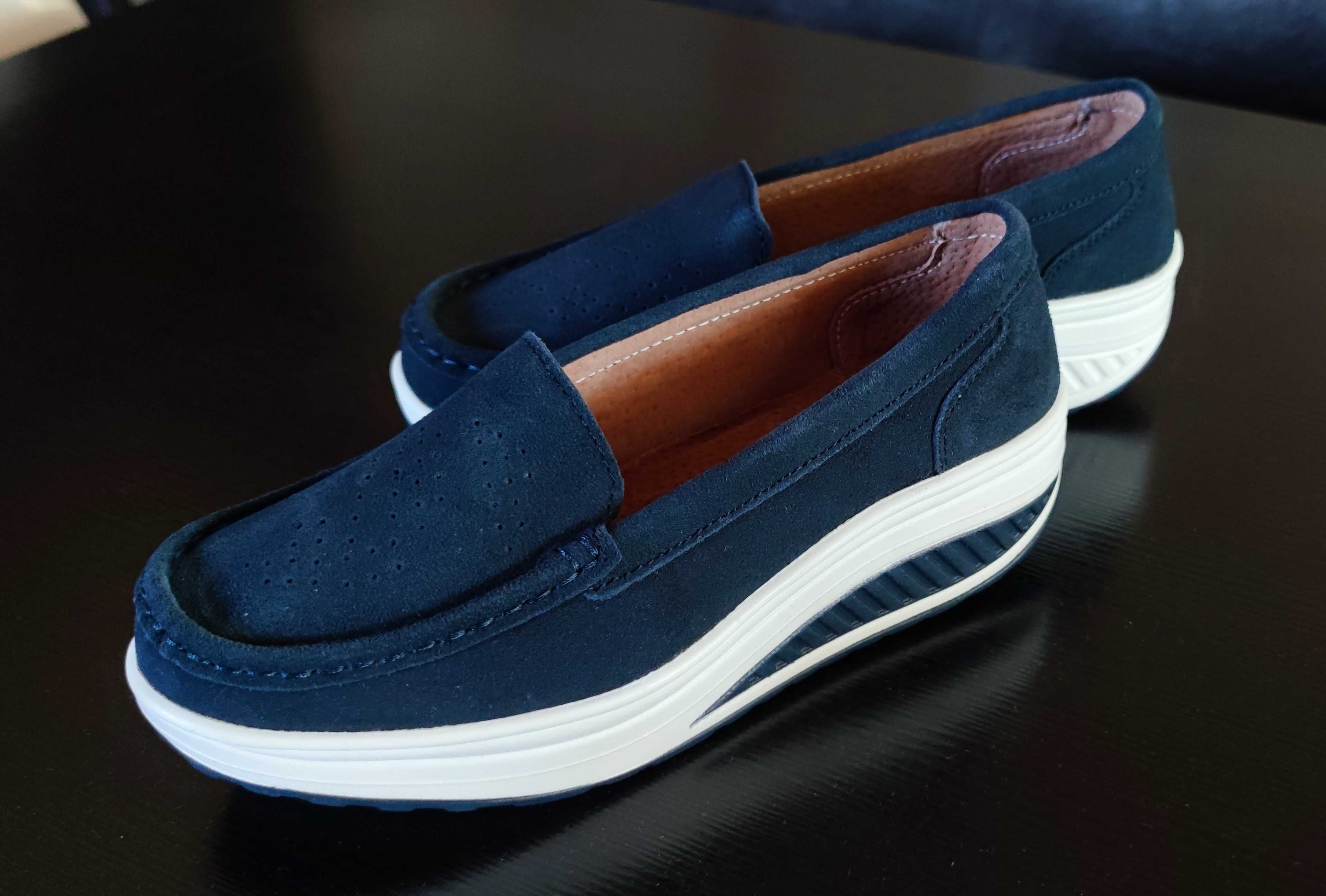 Pantofi piele naturala intoarsa culoare Navy mar 37,5