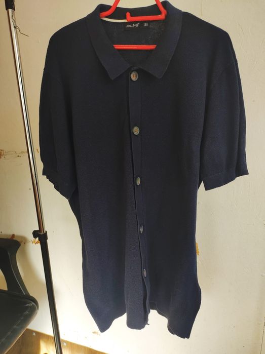 Cardigan Maneca Scurta Bumbac Tricou  Bleu Barbați XL