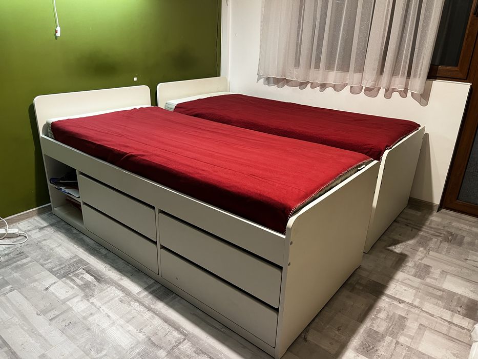 Vand 2 Paturi Single cu 4 Sertare si 2 Spatii de Depozitare