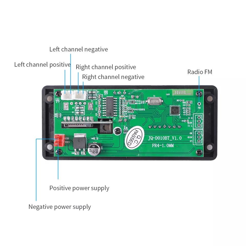 MP3 Player 2*25W, DC 7V- 15V, BT 5.0 папки, TF card, Mic, AUX, Fm, USB