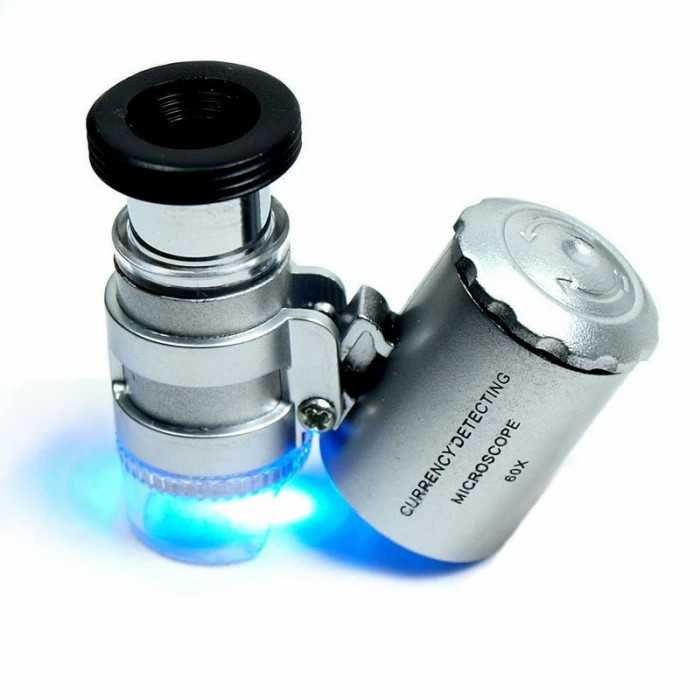 Microscop LUPA 60x cu LED aparat VERIFICAT BANI cu lampa UV bijutier