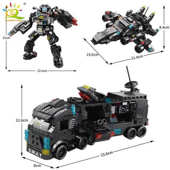 Joc constructii tip Lego Robot SWAT City team 585 piese 3 figurine