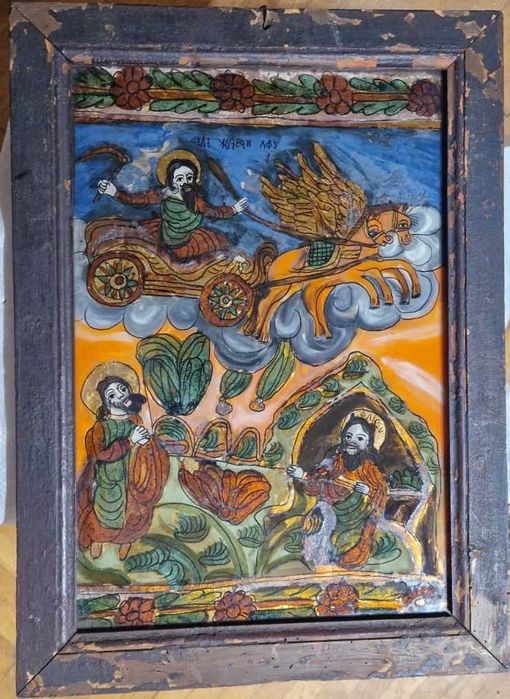 Icoana pictura pe sticla anii 1900 colectie antic