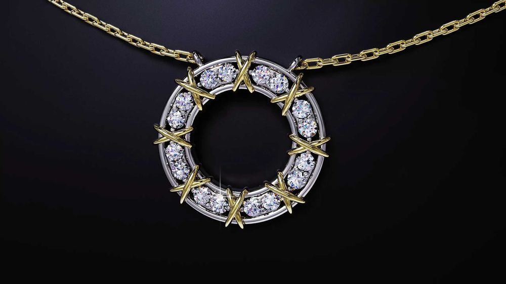 Елегантна висулка в стил Tiffany – бяло и жълто злато с диаманти