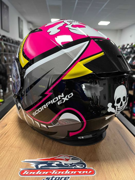ТОП ЦЕНА Мото Каска Scorpions Exo 491 Pirate Pink, вградени очила