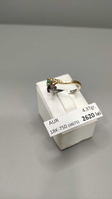 Inel aur 18 Karate, in 2 culori, ajustabil, pietre pretioase (4.37 gr)