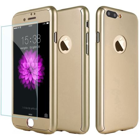 Husa Full Cover (fata+spate + geam sticla) pt Apple iPhone 7 Plus Gold