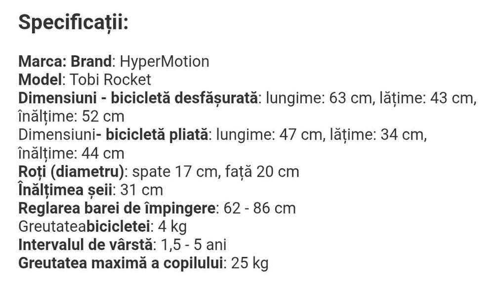 Tobi ROCKET - Tricicletă cu împingător - 5 în 1 de la HyperMotion