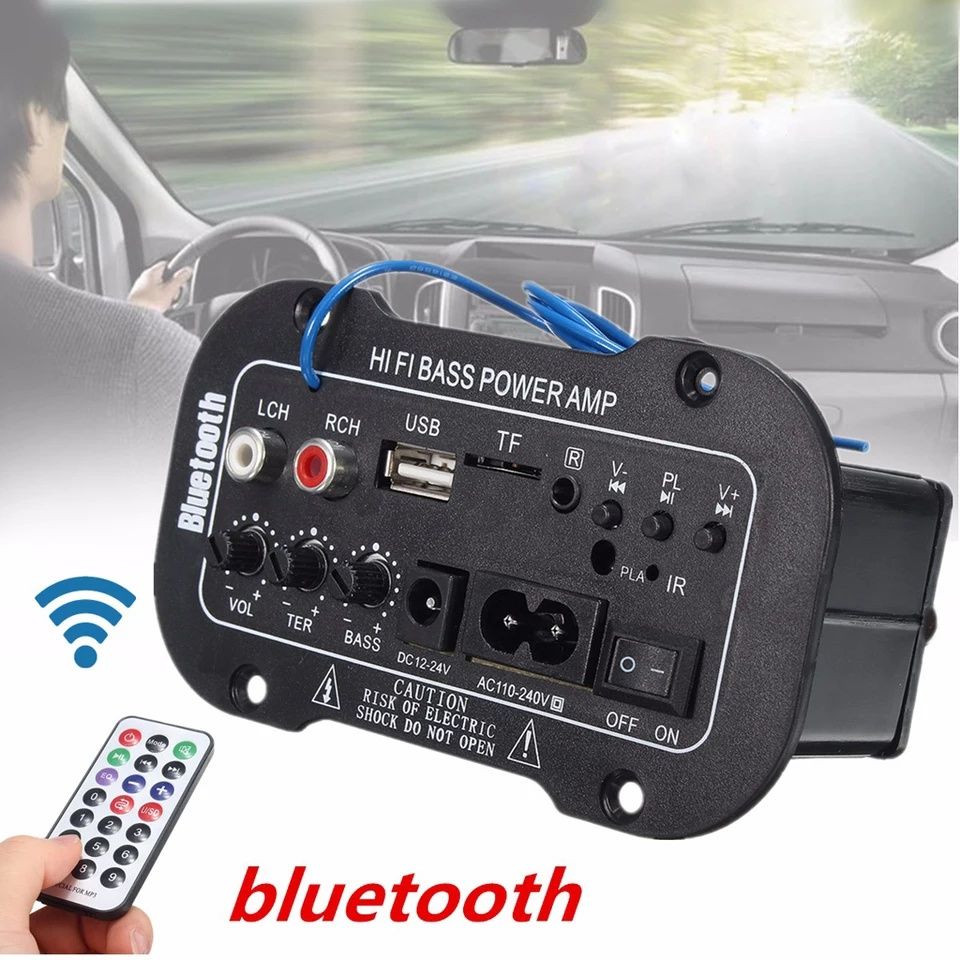 Субуфер HiFi усилвател 50W-12V/24V/220V,BT 5.0,Mp3,Fm,Tf card,USB,AUX