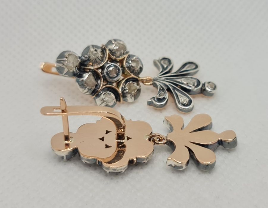 Cercei din aur roz 14k, argint, cioburi de diamante naturale