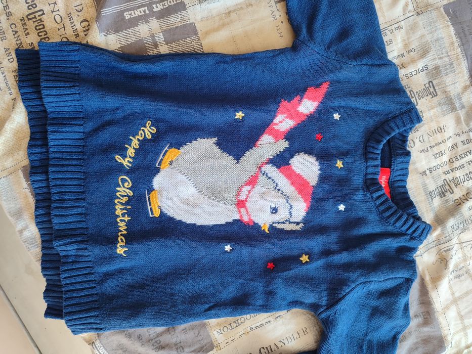 Дрехи за момиче , размер 7-8, рокля Туити, Коледен пуловер , горници