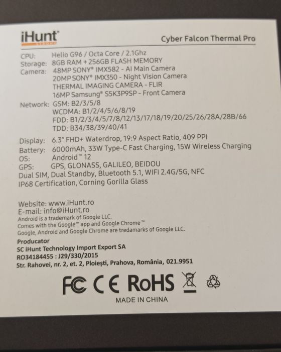 Ihunt Cyber Falcon Thermal Pro, 8/256 GB, Nou, 2 ani garanție