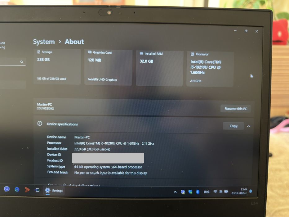 Lenovo ThinkPad L14 32GB RAM 256GB ssd NVMe