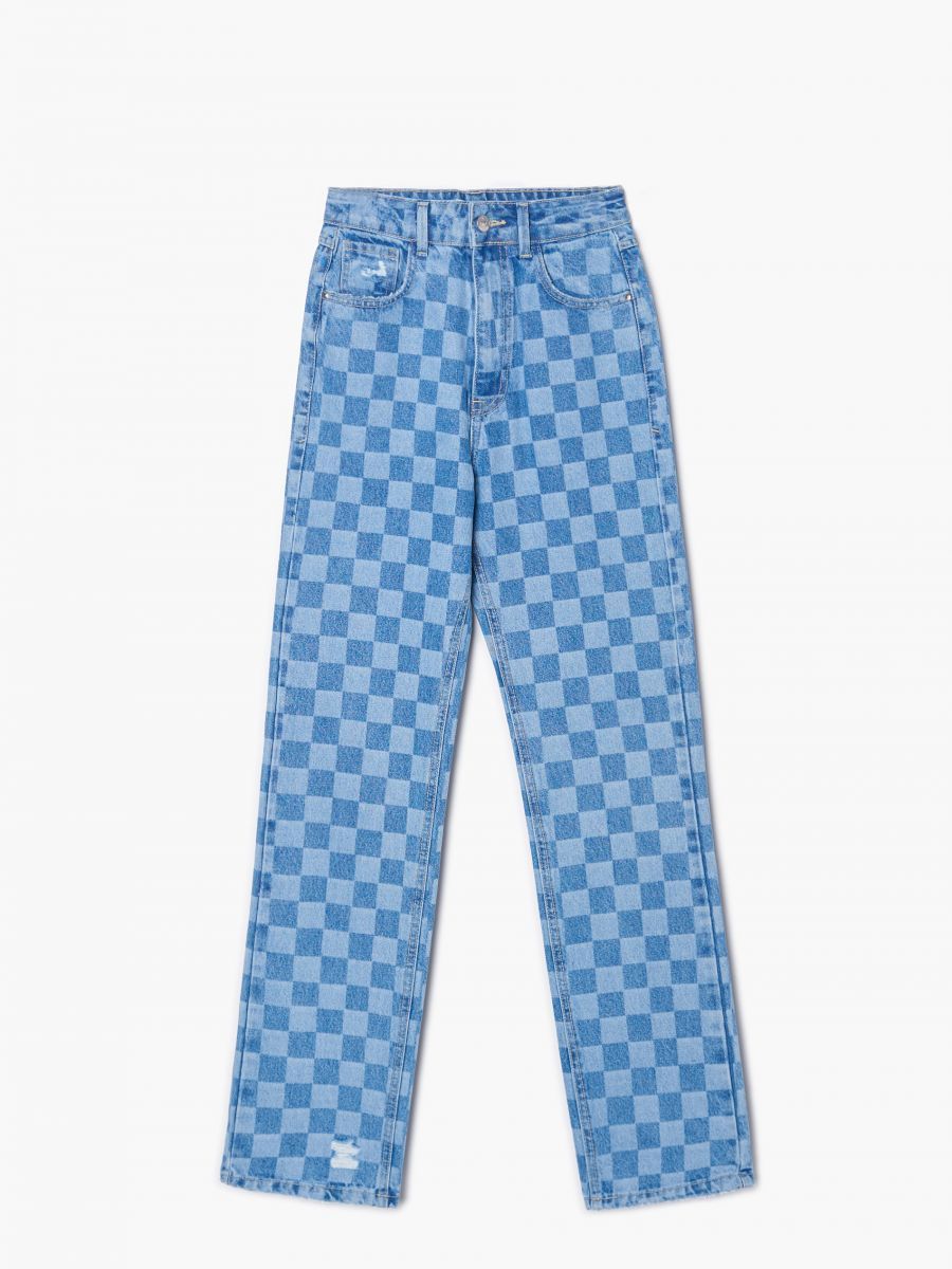 Cropp карирани дънки straight, размер XS/ХС, НОВИ