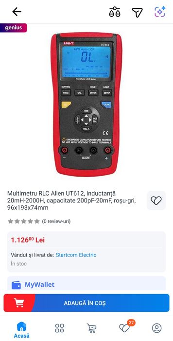 Multimetru RLC UNI-T UT612, inductanță 20mH-2000H, capacitate 200pF-2