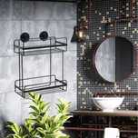 Raft pentru baie cu doua polite, metalic, prindere pe perete, Negru,