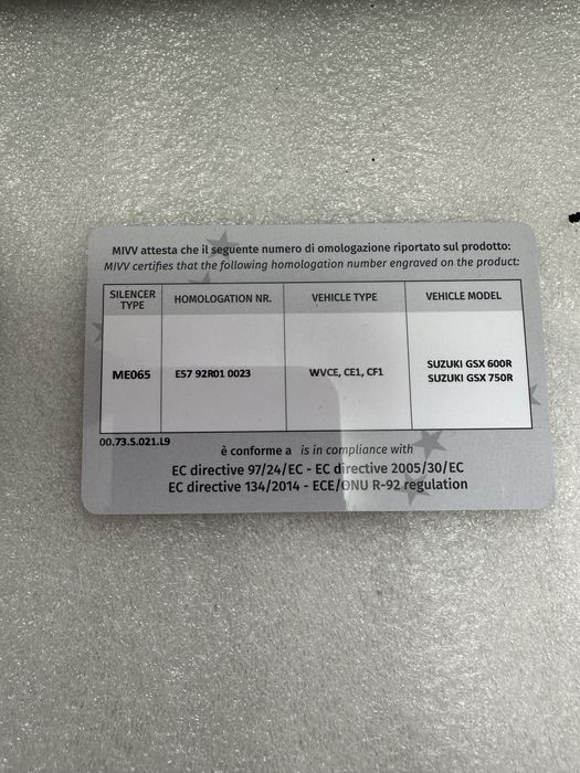 Evacuare Mivv Suono Suzuki GSXR600 K6/K7 2006/2007 Omologata