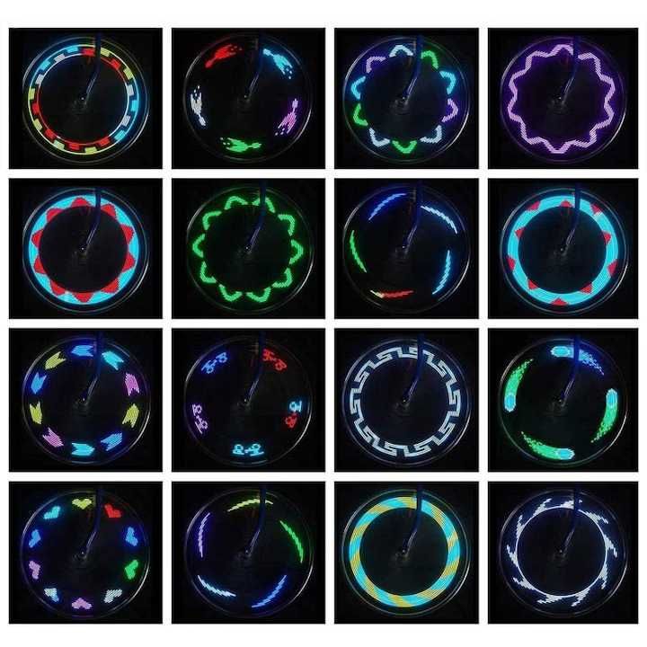 Осветление за спици на велосипед, 7 LED, 12 шарки, Сензор за движение