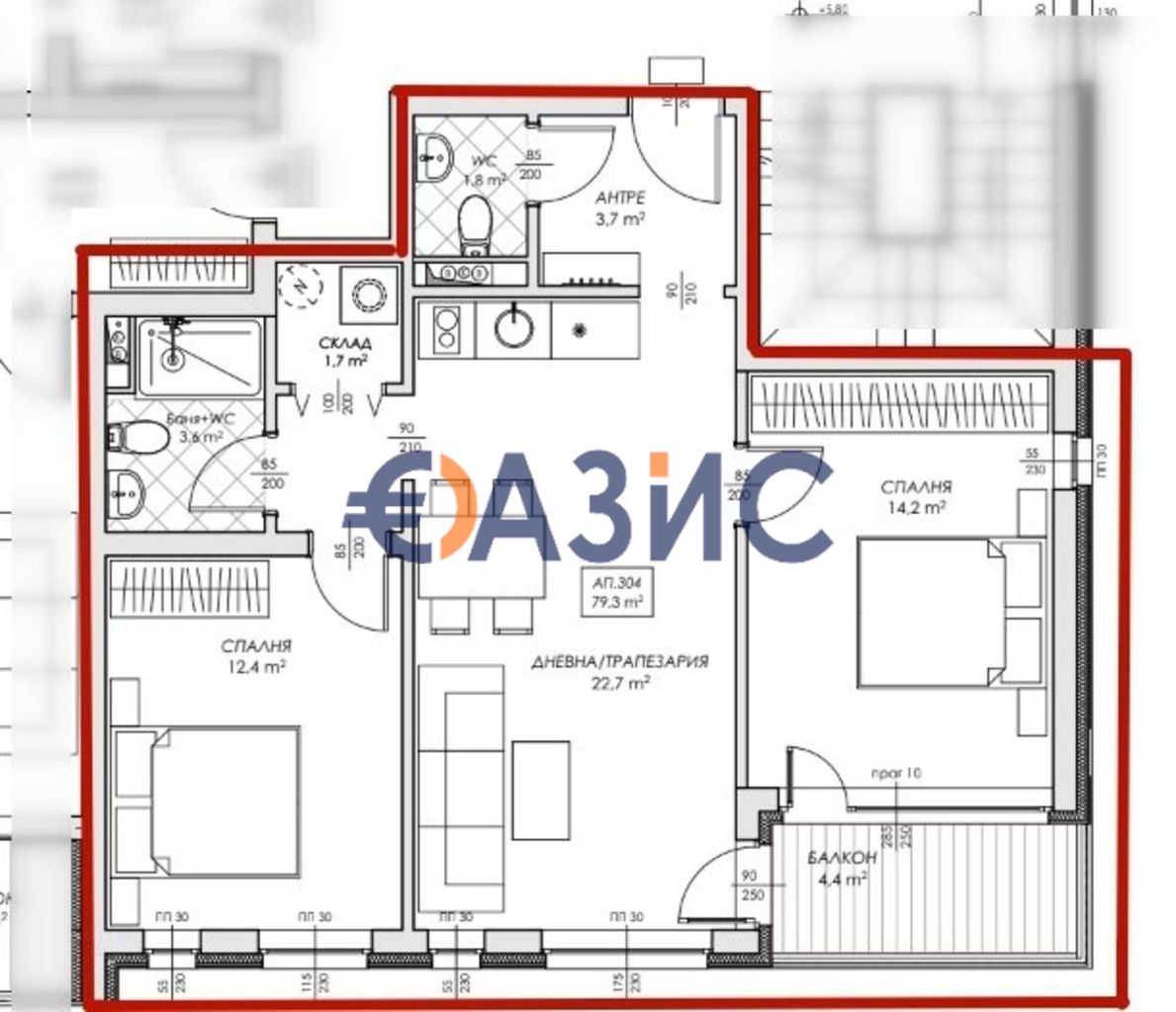Продава се Тристаен апартамент в Несебър - 93 кв.м за 1370 €/кв.м - Снимка #11