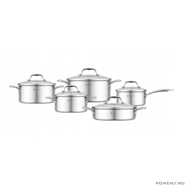 Set premium de 5 oale cu capac, inox, dimensiuni 16,18,20,24,24 cm,