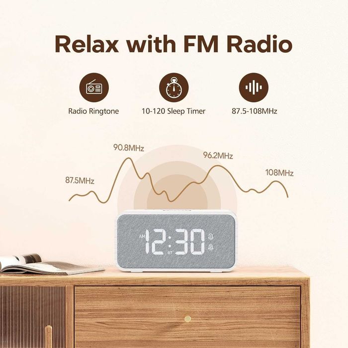 Radio ceas alarmă lemn ANJANK difuzor Bluetooth,incarcator wireless