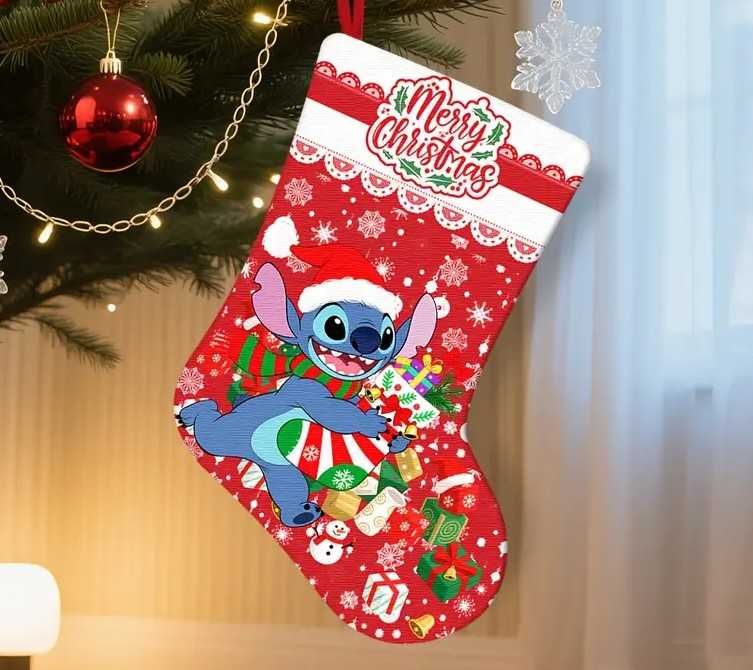 Коледна декорация Stitch/Стич –дървени топки, коледни чорапи и стикери