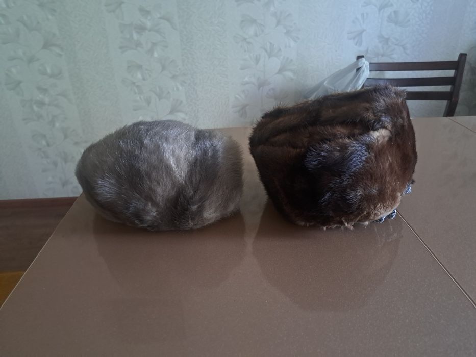 Женский песцовый головной убор и простой, мужская норковая шапка