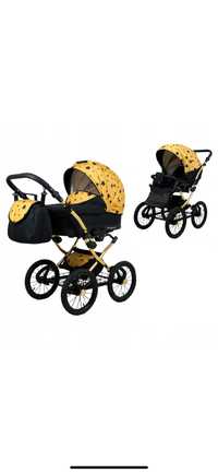 Детска количка 3в1 BabyLux Margaret GOLD, Столче за кола, Черен / Жълт