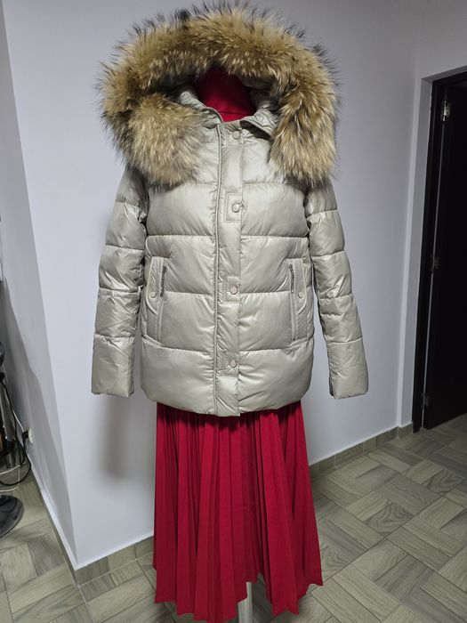 Geaca cu blana naturala de vulpe, interior puf de gasca