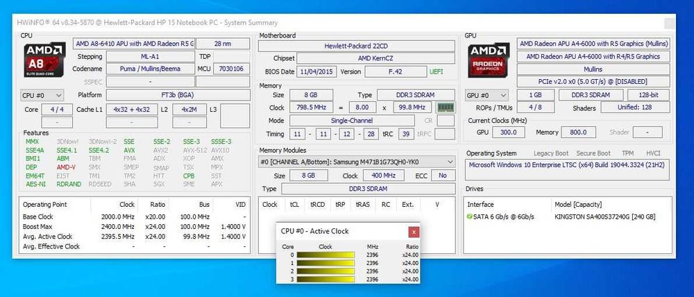 Laptop HP15 procesor AMD A8 RAM 8GB DDR3 SSD 240GB