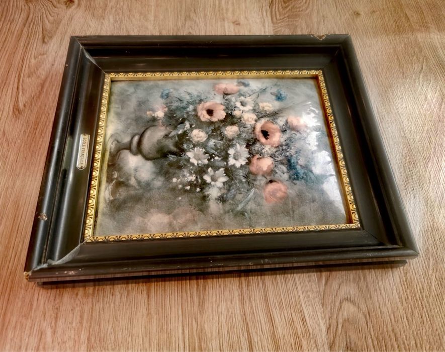 Антикварна Емайлирана картина ЦВЕТЯ , френска школа ECOLE FRANCAISE