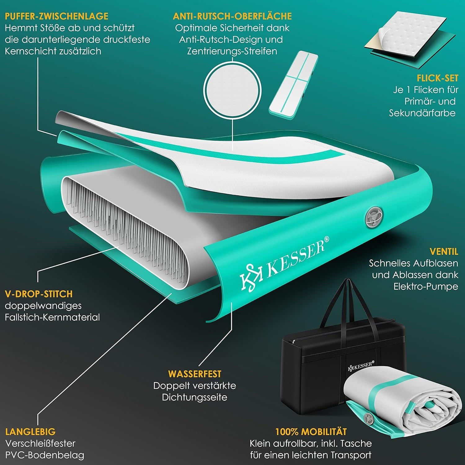 KESSER® Подложка за гимнастика Надуваема Airtrack 4m sup
190 лв