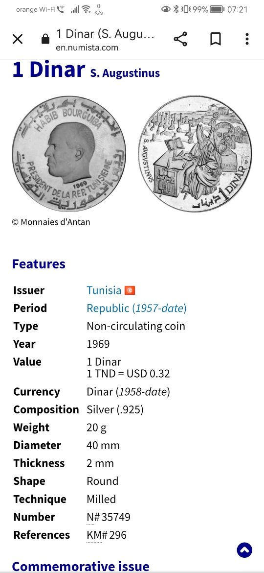 Argint moneda Tunisia