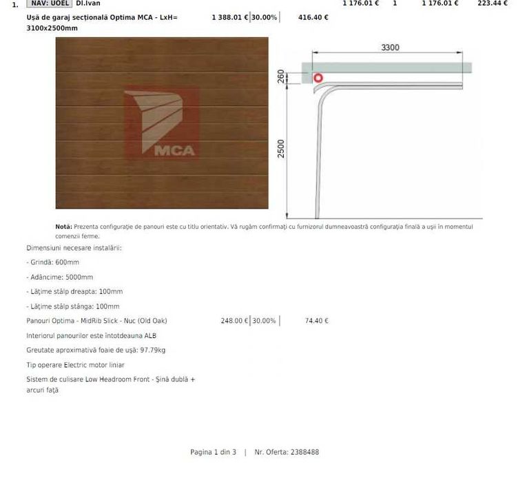 Usa garaj electrica MCA.  CA NOUA