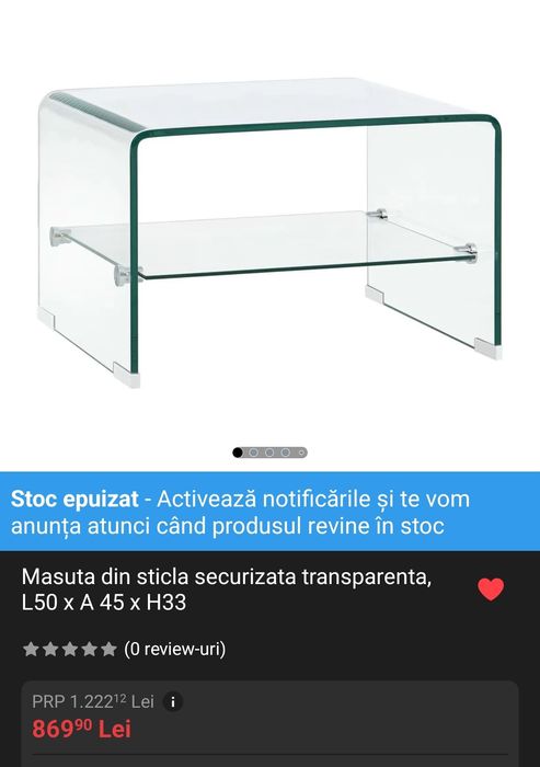 Masuta din sticla securizata transparenta, L50 x A 45 x H33
