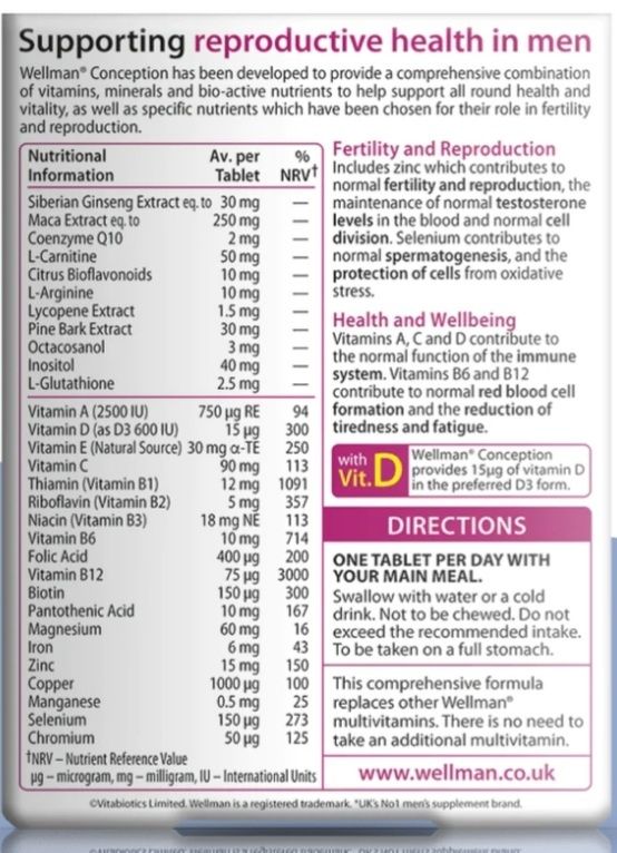 Wellman conception (vitamine) suport nutrițional spermatogeneza