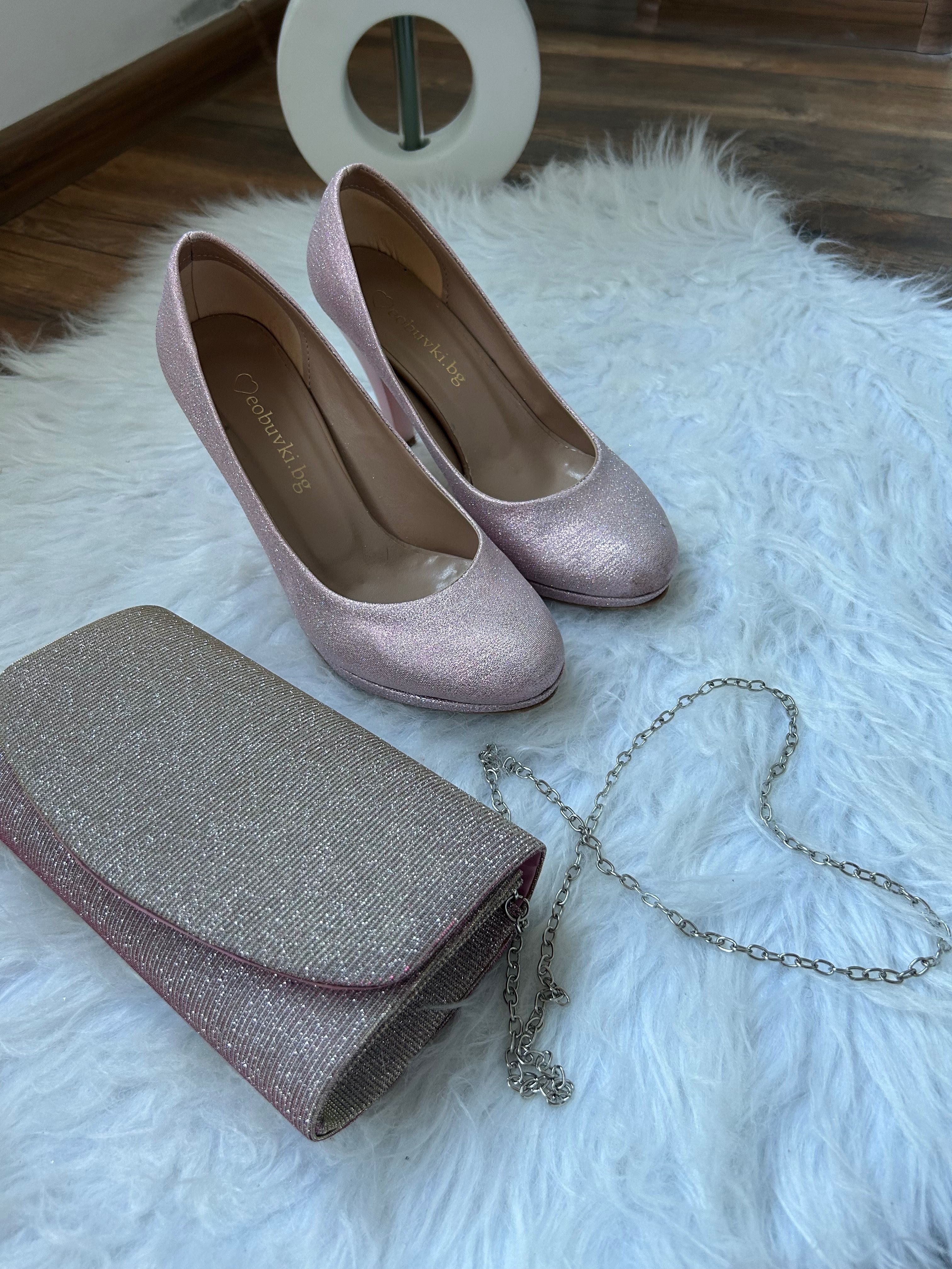 Комплект розови обувки на ток и чанта