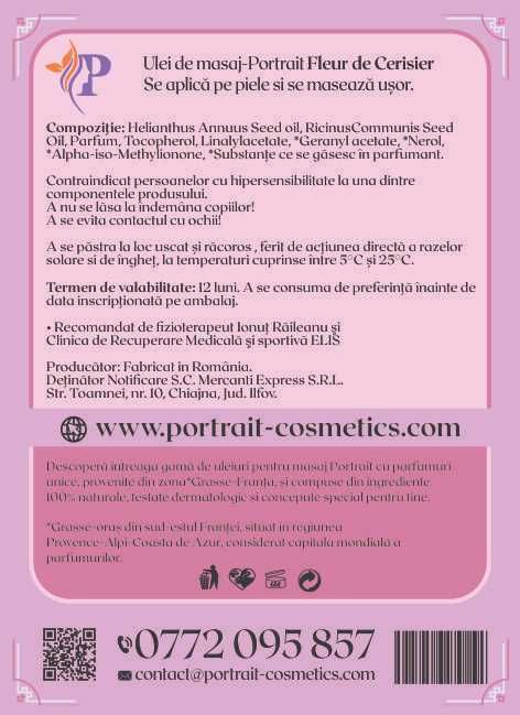 Ulei De Masaj Profesional marca Portrait Flori De Cireș