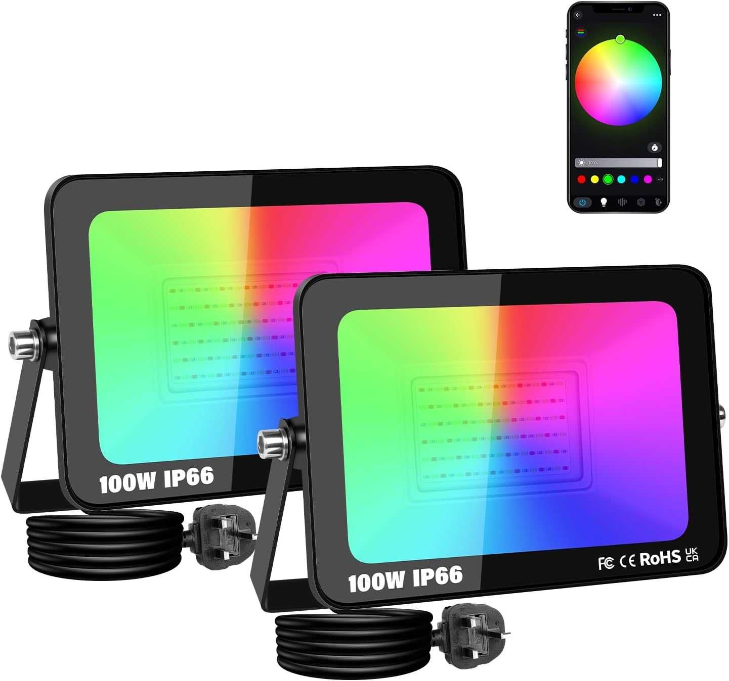 Willpower 2 броя X 100W Smart RGB LED прожектор, 10000lm, приложение